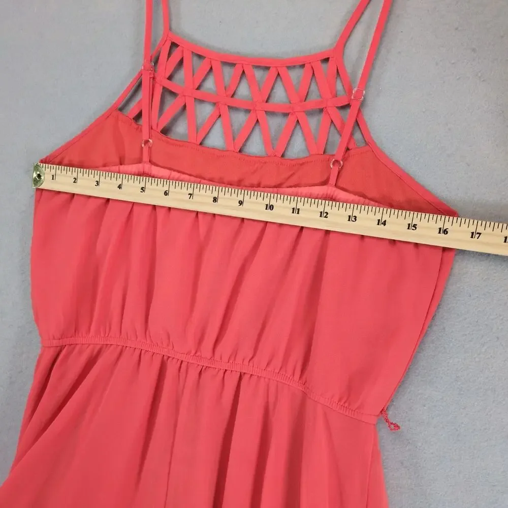 Sequin Hearts Orange Chiffon Sleeveless Mini Sun Dress Jr Sz M Lattice Straps - Picture 4 of 10